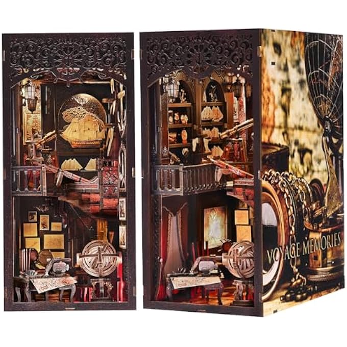 BOOK NOOK KIT, MINIATURE PUZZLE 3D WOODEN DOLLHOUSE STYLE PUZZLE KIT, MINIATURE DRIVEWAY TO INSERT INTO A BOOKCASE, DECORATION FOR ADULTS AND TEENS  TRAVEL SOUVENIRS - Image 1